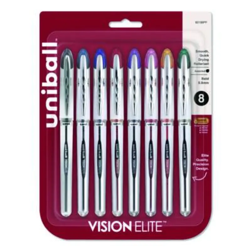 VISION ELITE Hybrid Gel Pen, Stick, Bold 0.8 mm, Assorted Ink and Barrel Colors, 8/Pack - Pens | uniball