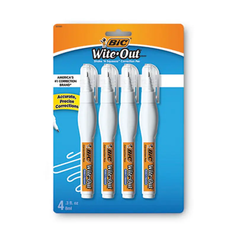 Wite-Out Shake 'n Squeeze Correction Pen, Needle Tip, 0.27 oz, White, 4/Pack - Correction Liquid | BIC