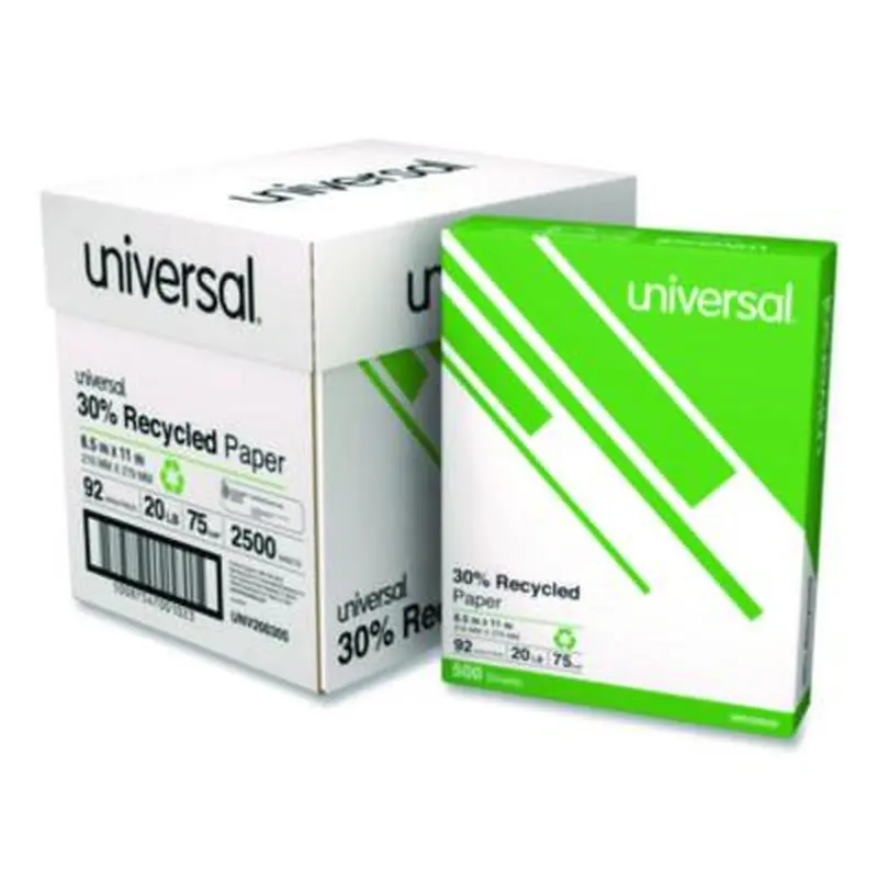 30% Recycled Copy Paper, 92 Bright, 20 lb Bond Weight, 8.5 x 11, White, 500 Sheets/Ream, 5 Reams/Carton - Copy Paper | Universal