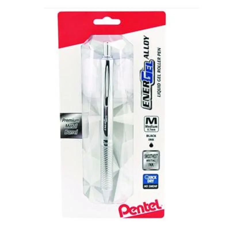 EnerGel Alloy RT Gel Pen, Retractable, Medium 0.7 mm, Black Ink, Polished Aluminum Barrel - Pens | Pentel