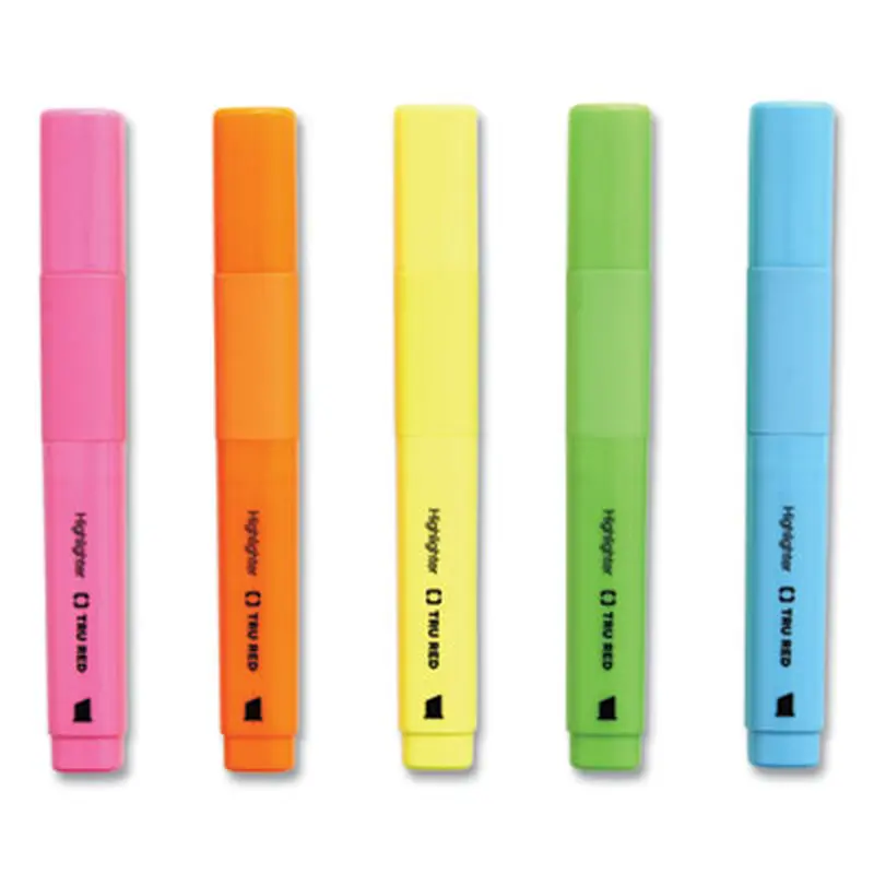 Pen Style Chisel Tip Highlighter, Assorted Ink Colors, Chisel Tip, Assorted Barrel Colors, 12/Pack - Highlighters | TRU RED