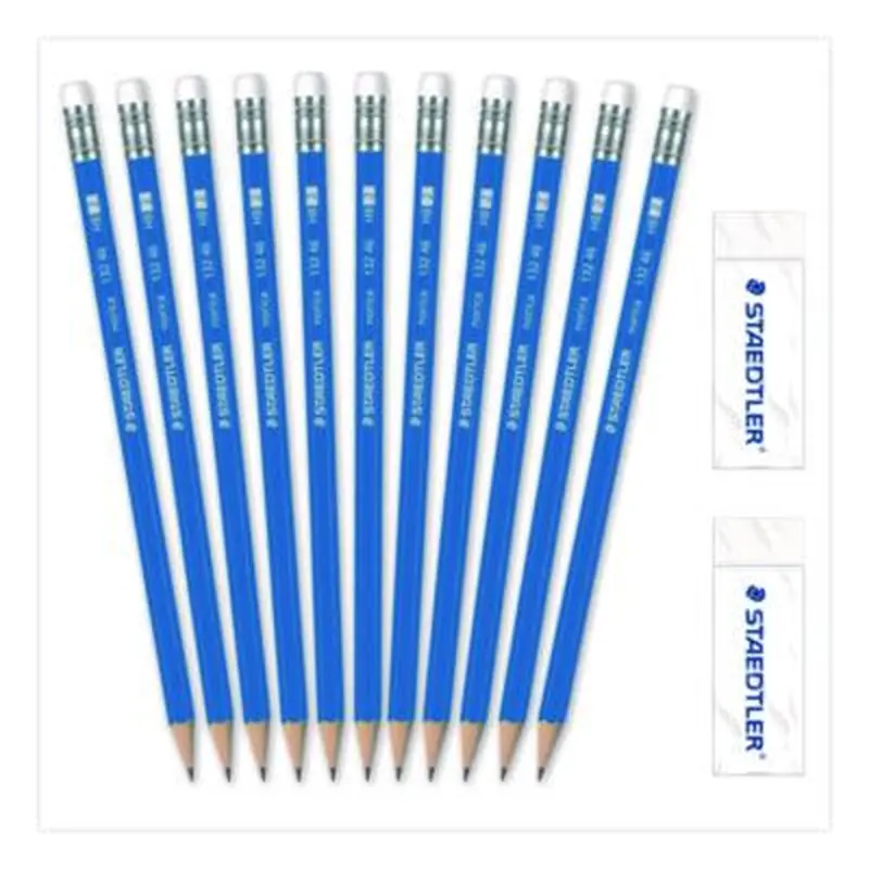 Pre-Sharpened Wooden Pencils with (20) Block Erasers, HB #2 Black Lead, Blue Barrel, 250/Pack - Pencils | Staedtler