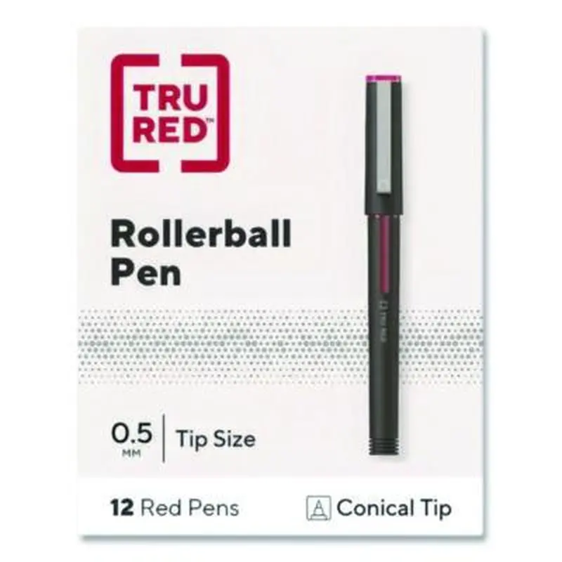 Rollerball Pen, Stick, Fine 0.5 mm, Red Ink, Black/Red/Clear Barrel, Dozen - Pens | TRU RED