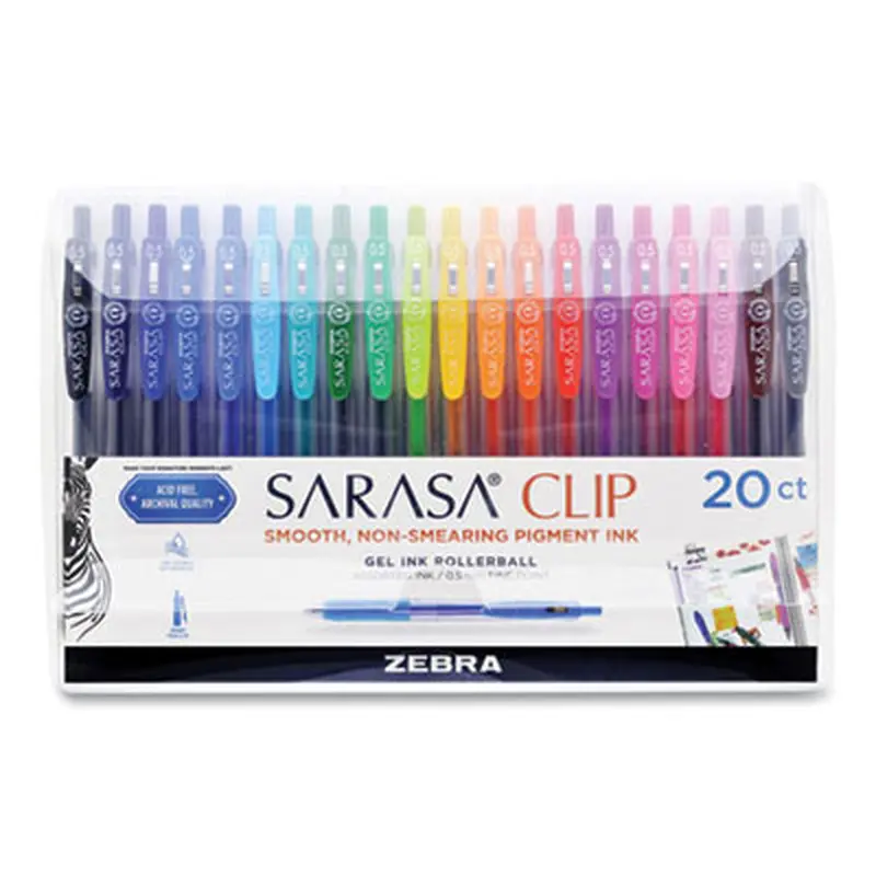 Sarasa Clip Gel Pen, Retractable, Fine 0.5 mm, Assorted Ink and Barrel Colors, 20/Pack - Pens | Zebra