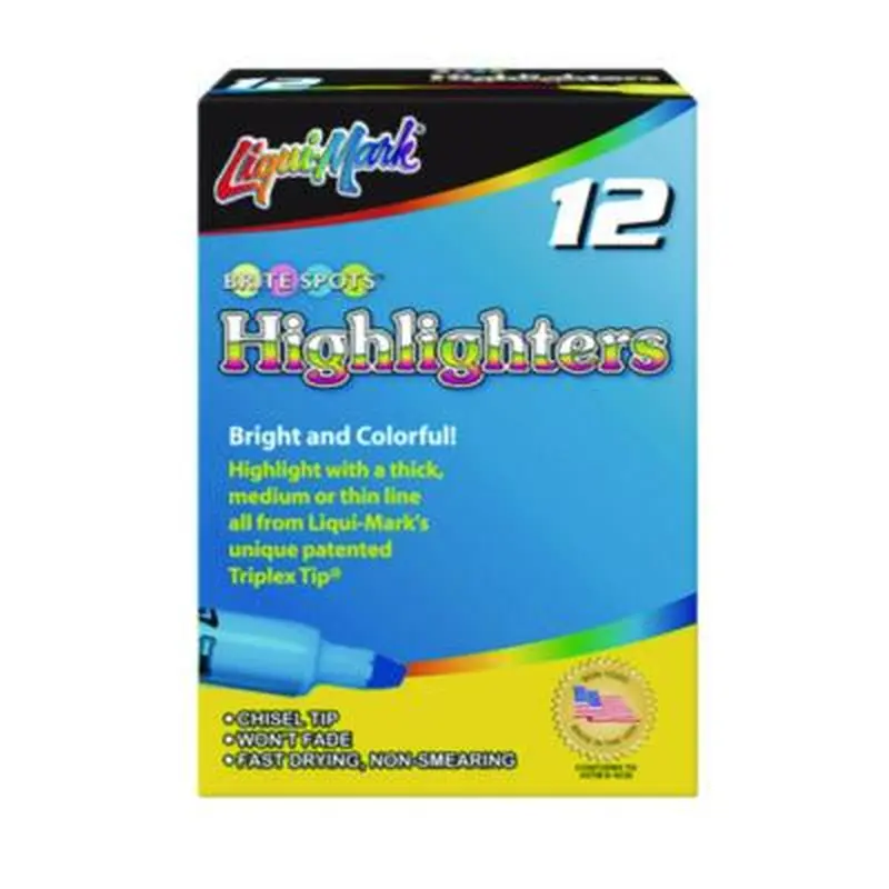 Tank Fluorescent Highlighter, Blue Ink, Chisel Tip, Blue Barrel, Dozen - Highlighters | Liqui-Mark
