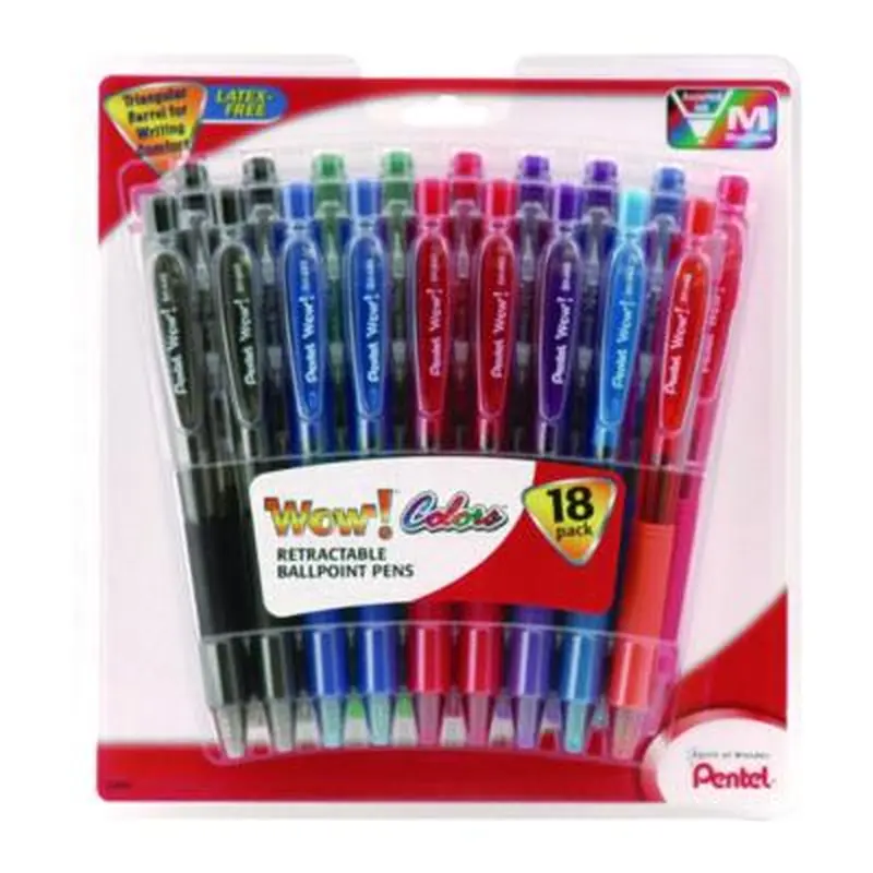 WOW! Ballpoint Pen, Retractable, Medium 1 mm, Assorted Ink and Barrel Colors, 18/Pack - Pens | Pentel