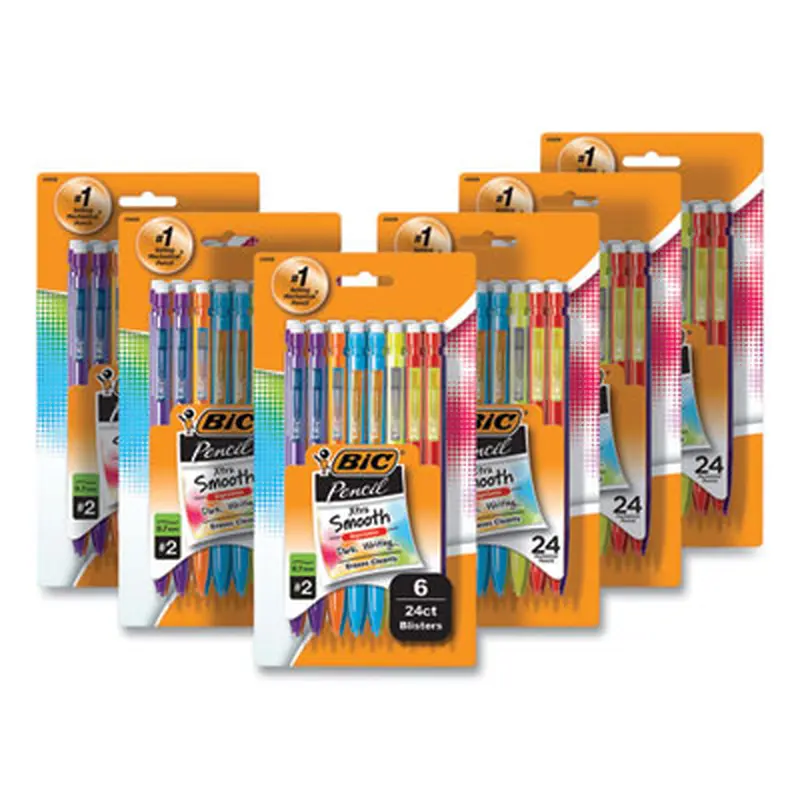 Xtra-Smooth Bright Edition Mechanical Pencils, 0.7 mm, HB (#2), Black Lead, Assorted Barrel Colors, 24/Pack, 6 Packs/Carton - Pencils | BIC