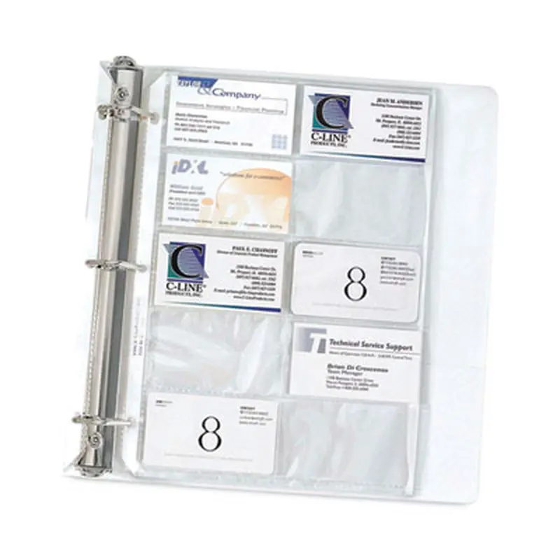Business Card Binder Pages, For 2 x 3.5 Cards, Clear, 20 Cards/Sheet, 10 Sheets/Pack - Card File Refills | C-Line