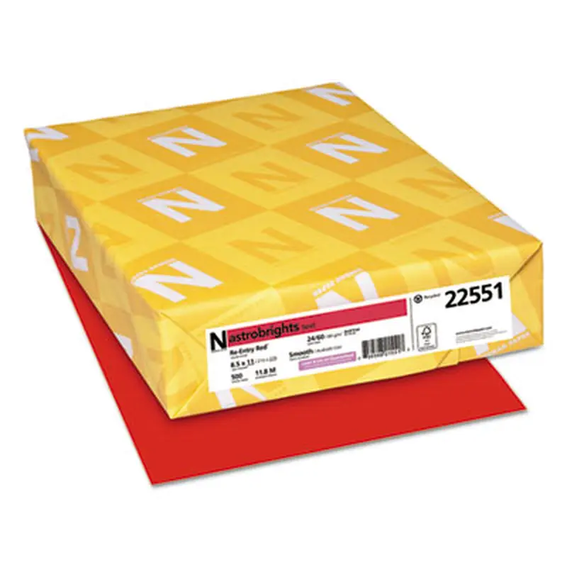 Color Paper, 24 lb Bond Weight, 8.5 x 11, Re-Entry Red, 500 Sheets/Ream - Copy Paper | Astrobrights