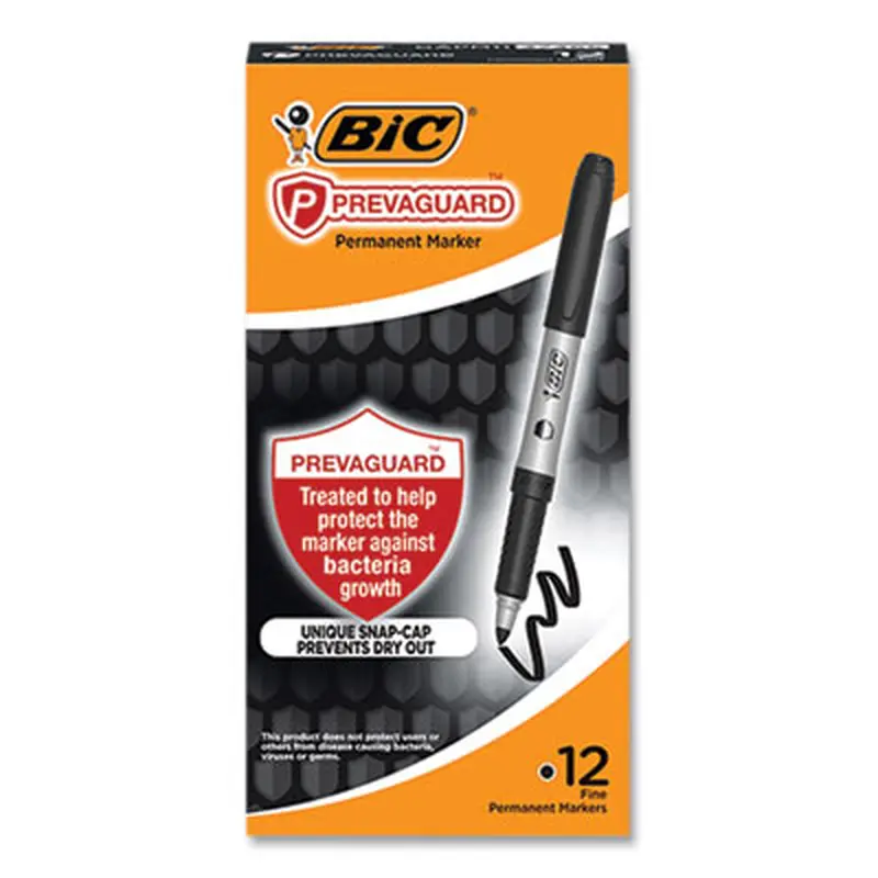 PrevaGuard Permanent Marker, Fine Bullet Tip, Black, 12/Pack - Markers | BIC