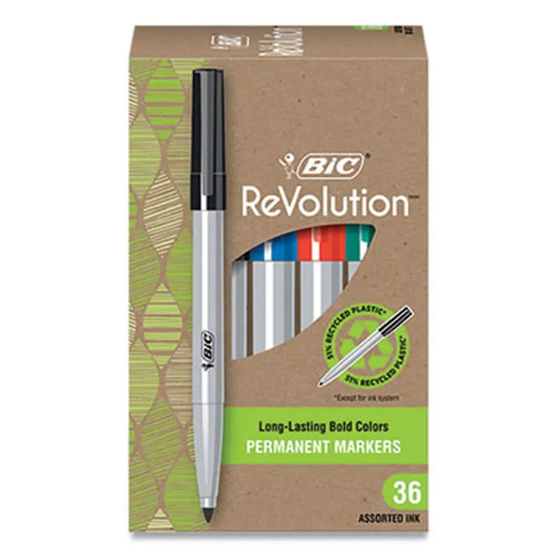 ReVolution Permanent Markers, Fine Bullet Tip, Assorted Colors, 36/Pack - Markers | BIC