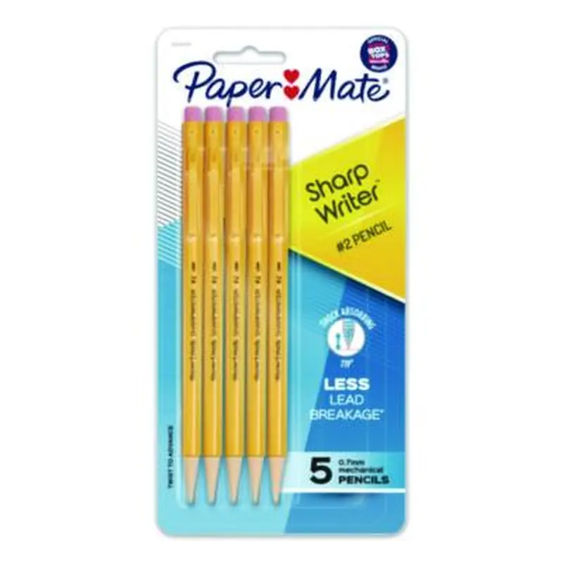 Sharpwriter Mechanical Pencil, 0.7 mm, HB (#2), Black Lead, Classic Yellow Barrel, 5/Pack - Pencils | Paper Mate