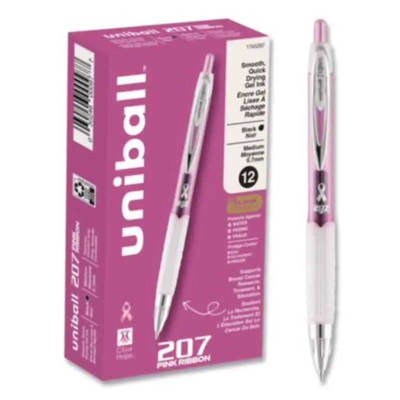 Signo 207 City of Hope Edition Gel Pen, Retractable, Medium 0.7 mm, Black Ink, Translucent Pink/White Barrel, Dozen - Pens | uniball