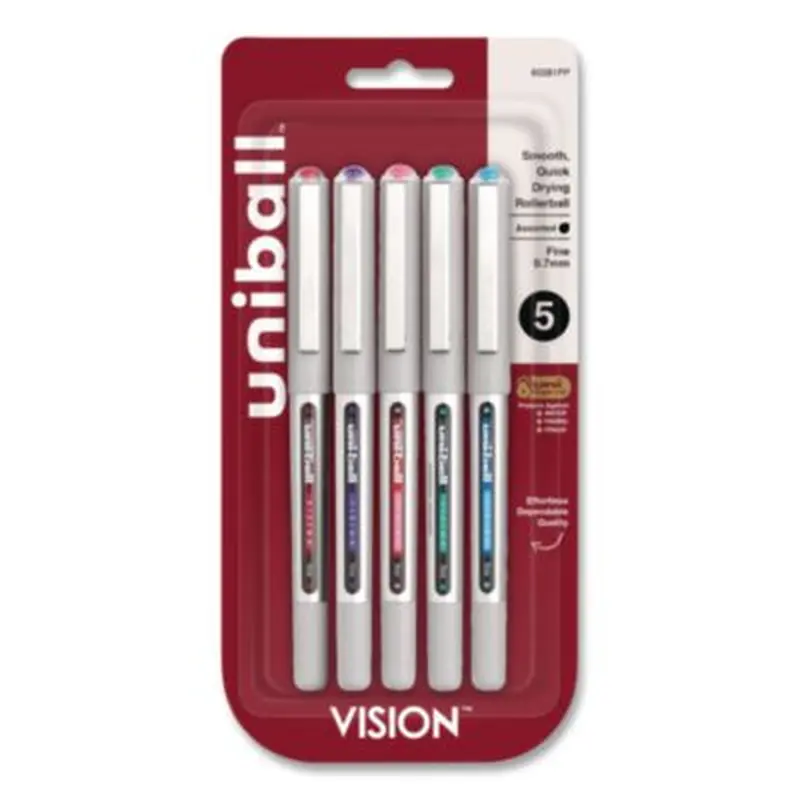 VISION Rollerball Pen, Stick, Fine 0.7 mm, Assorted Ink and Barrel Colors, 5/Pack - Pens | uniball