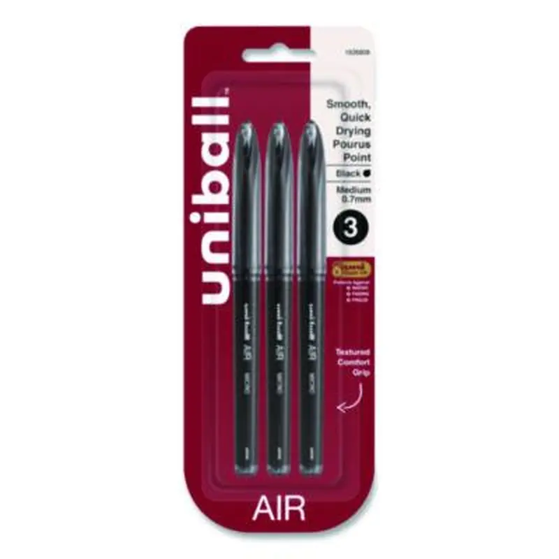 AIR Porous Gel Pen, Stick, Medium 0.7 mm, Black Ink, Black Barrel, 3/Pack - Pens | uniball