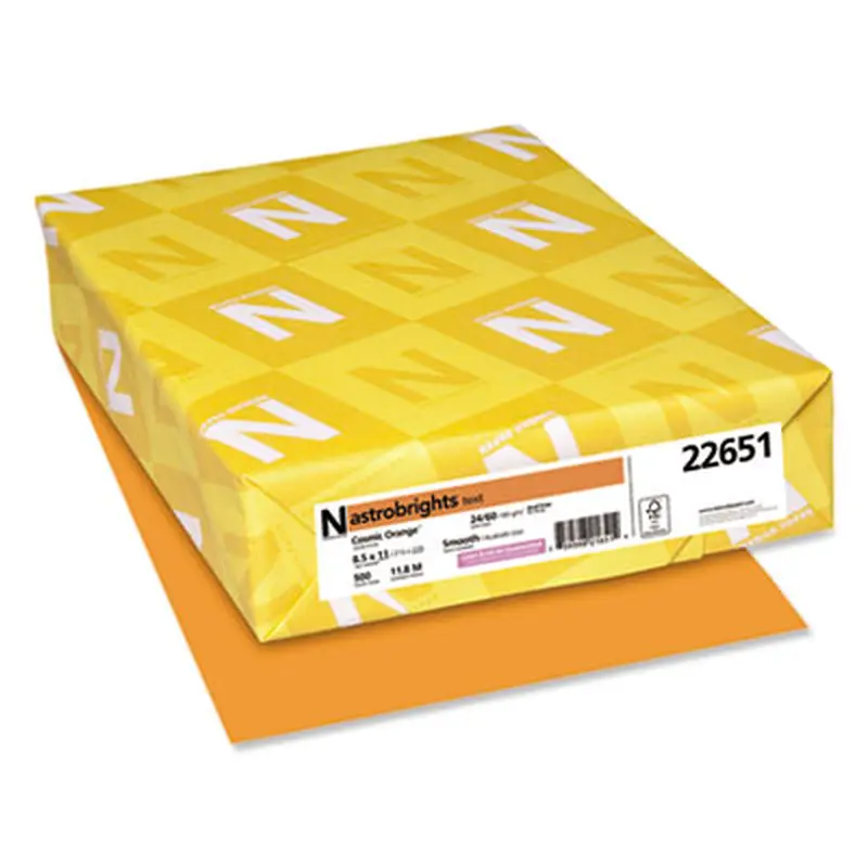 Color Paper, 24 lb Bond Weight, 8.5 x 11, Cosmic Orange, 500/Ream - Copy Paper | Astrobrights