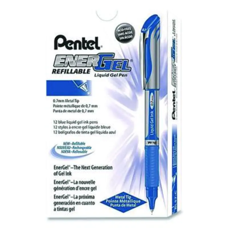 EnerGel Deluxe Gel Pen, Stick, Medium 0.7 mm, Blue Ink, Silver/Blue Barrel, Dozen - Pens | Pentel