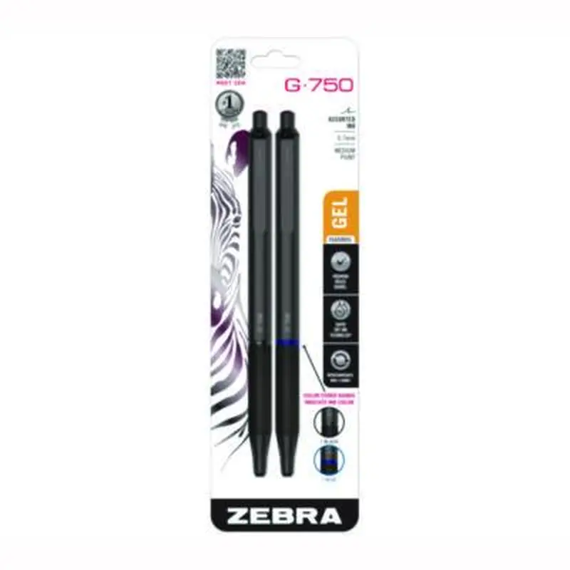 G-750 Gel Pen, Retractable, Medium 0.7 mm, Black; Blue Ink, Black Barrel, 2/Pack - Pens | Zebra