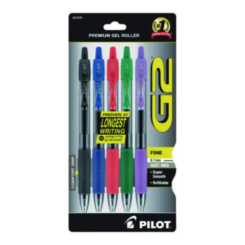 G2 Premium Gel Pen, Retractable, Fine 0.7 mm, Assorted Ink and Barrel Colors, 5/Pack - Pens | Pilot