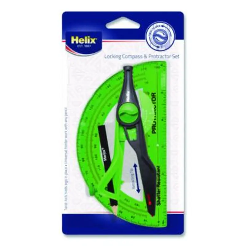 Locking Compass and Protractor Set, 12" Maximum Diameter, 6" Ruler Edge, Randomly Assorted Colors - Compasses | Maped Helix