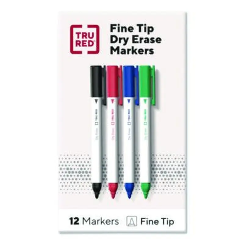 Pen Dry Erase Markers, Bullet Fine Tip, Assorted Colors, 12/Pack - Board Markers | TRU RED