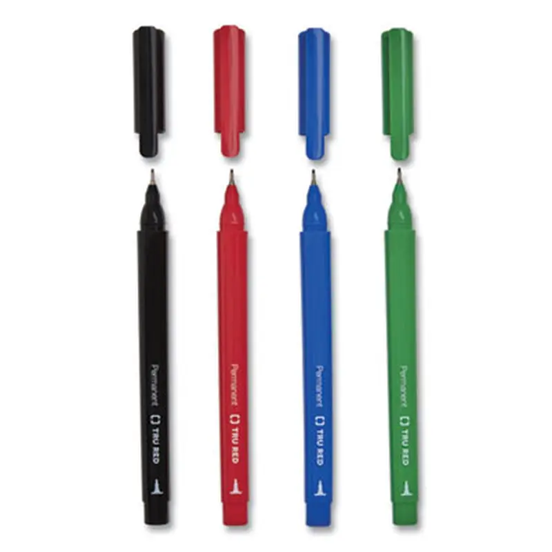 Permanent Marker, Pen-Style, Extra-Fine Needle Tip, Assorted Colors, 5/Pack - Markers | TRU RED