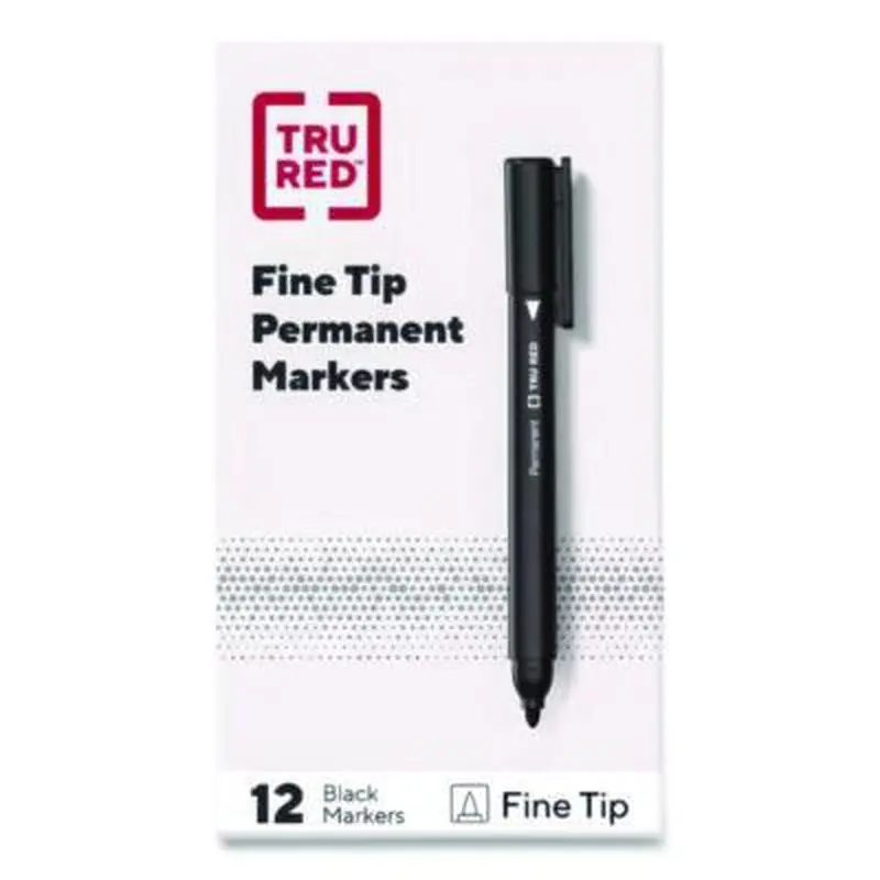 Permanent Marker, Pen-Style, Fine Bullet Tip, Black, Dozen - Markers | TRU RED