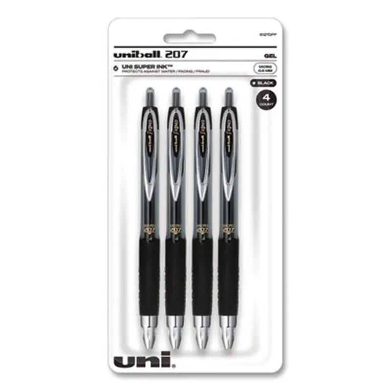 Signo 207 Gel Pen, Retractable, Fine 0.5 mm, Black Ink, Smoke/Black Barrel, 4/Pack - Pens | uniball