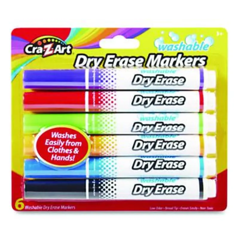 Washable Dry Erase Markers, Broad, Bullet Tip, Assorted Colors, 6/Set - Board Markers | Cra-Z-Art