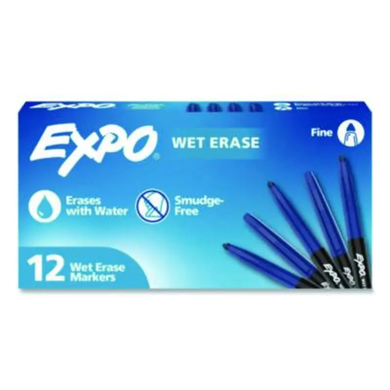 Wet Erase Markers, Fine Needle Tip, Blue, 12/Pack - Markers | EXPO