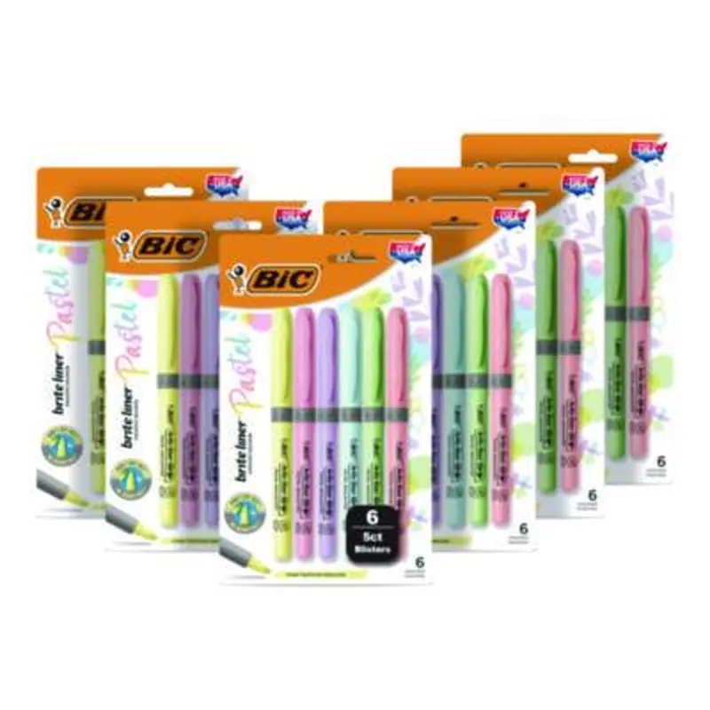 Brite Liner Grip Pocket Highlighter, Assorted Ink Colors, Chisel Tip, Assorted Barrel Colors, 6/Set, 6 Sets/Pack - Highlighters | BIC
