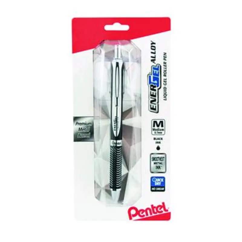 EnerGel Alloy RT Gel Pen, Retractable, Medium 0.7 mm, Black Ink, Black/Aluminum Barrel - Pens | Pentel