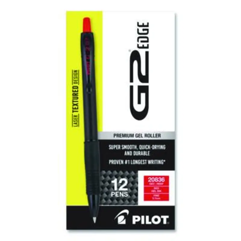 G2 Edge Premium Gel Roller Pen, Retractable, Fine 0.7 mm, Red Ink, Black/Red Barrel, Dozen - Pens | Pilot