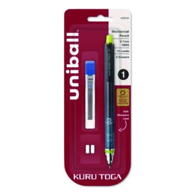 KuruToga Mechanical Pencil with Tube of Diamond Lead, 0.7 mm, HB (#2), Black Lead, Black/Green Barrel - Pencils | uniball