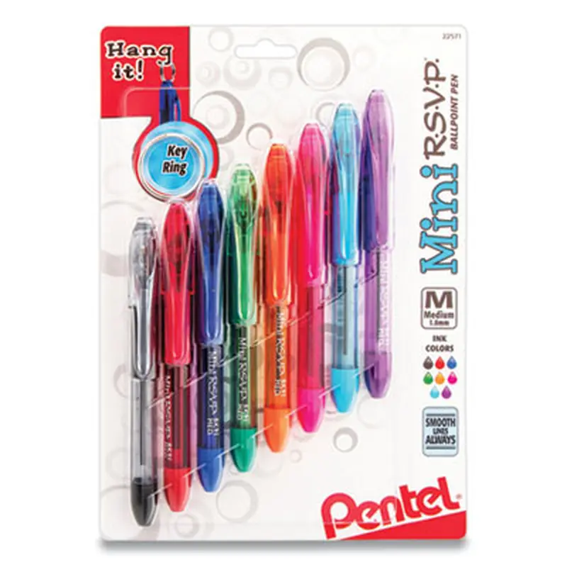Mini R.S.V.P. Ballpoint Pen, Stick, Medium 1 mm, Assorted Ink and Barrel Colors, 8/Pack - Pens | Pentel