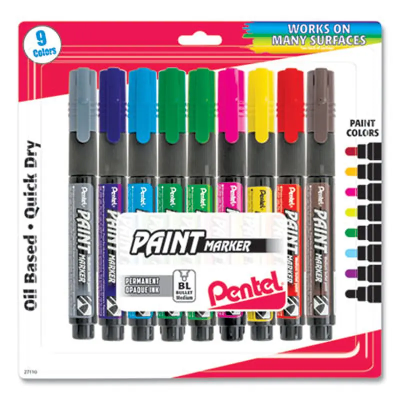 Opaque Bullet Tip Paint Markers, Medium Bullet Tip, Assorted Colors, 9/Pack - Markers | Pentel