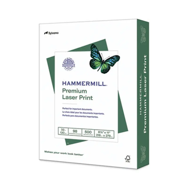 Premium Laser Print Paper, 98 Bright, 32 lb Bond Weight, 8.5 x 11, White, 500/Ream - Copy Paper | Hammermill