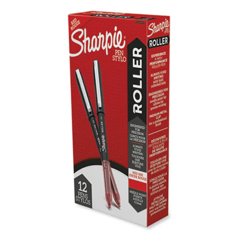 Professional Design Rollerball Pen, Stick, Fine 0.5 mm, Red Ink, Black/Red Barrel, Dozen - Pens | Sharpie Roller