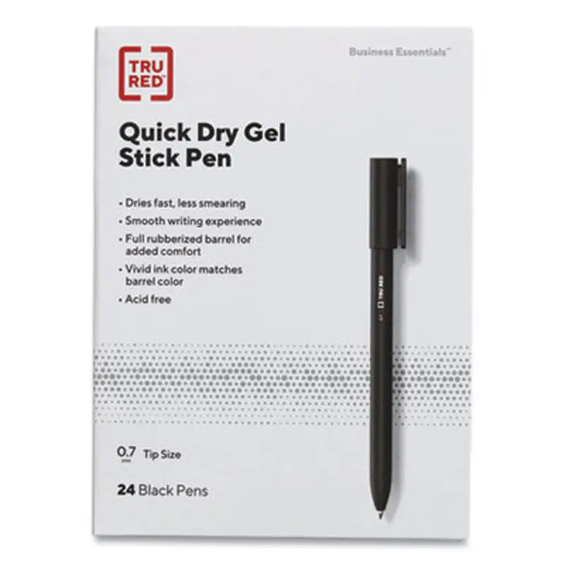 Quick Dry Gel Pen, Retractable, Medium 0.7 mm, Black Ink, Black Barrel, 5/Pack - Pens | TRU RED