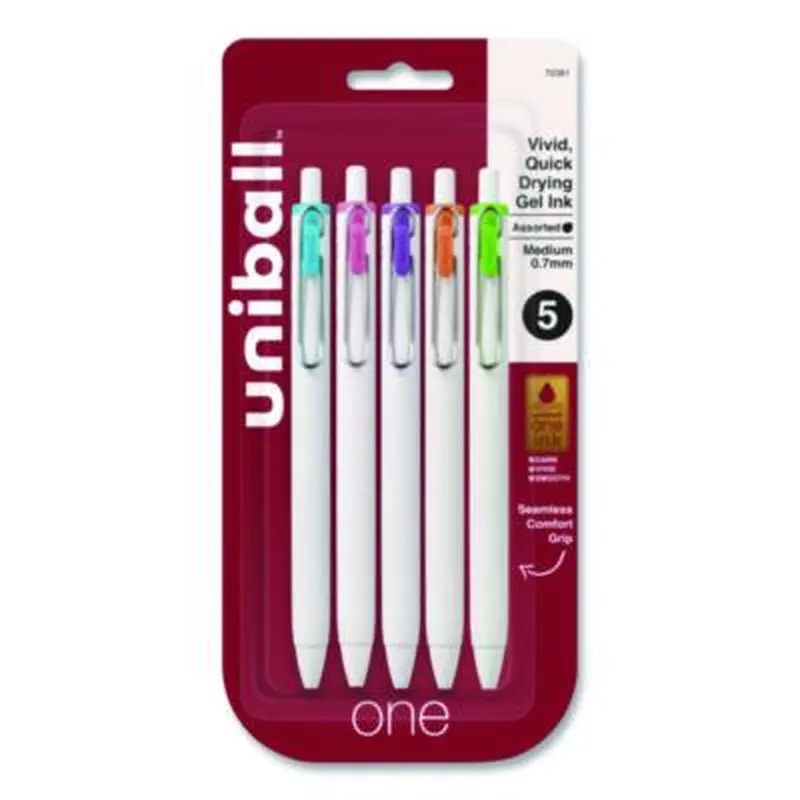uniONE Gel Pen, Retractable, Medium 0.7 mm, Assorted Fashion Ink and Barrel Colors, 5/Pack - Pens | uniball