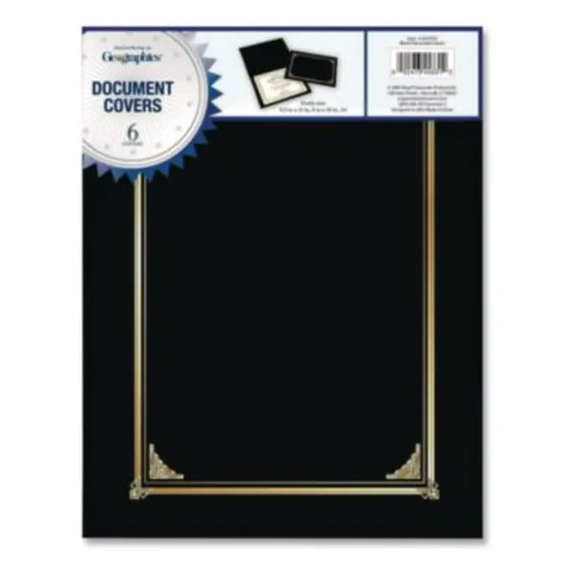Certificate/Document Cover, 12.5 x 9.75, Black, 6/Pack - Document Holders | Geographics