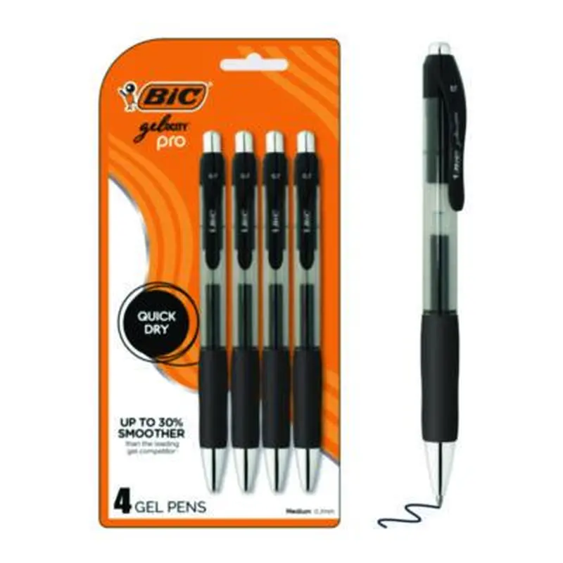 Gel-ocity Pro Gel Pen, Retractable, Medium 0.7 mm, Black Ink, Translucent Black/Black Barrel, 4/Pack - Pens | BIC