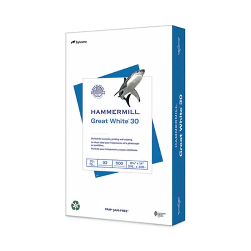 Great White 30 Recycled Print Paper, 92 Bright, 20 lb Bond Weight, 8.5 x 14, White, 500/Ream - Copy Paper | Hammermill