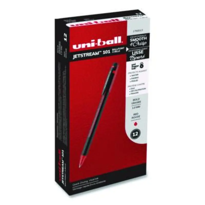 Jetstream 101 Hybrid Gel Pen, Stick, Bold 1 mm, Red Ink, Black/Red Barrel, Dozen - Pens | uniball