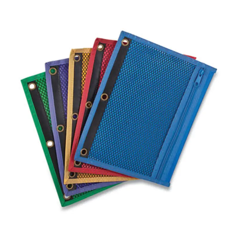 Mesh Binder Pockets, 3-Hole Punched, 10.5" x 7.5", Randomly Assorted Colors - Pencil Pouches & Boxes | Centis