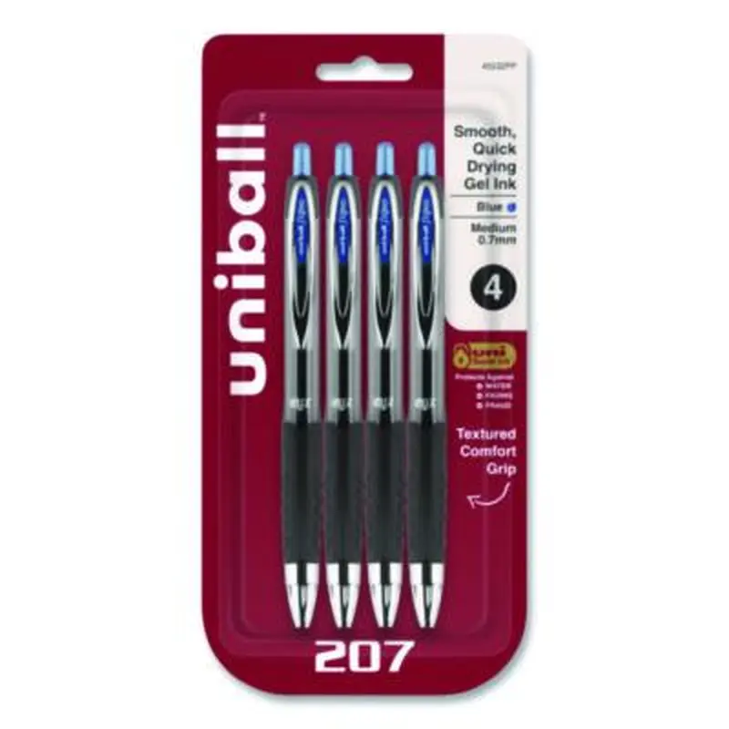 Signo 207 Gel Pen, Retractable, Medium 0.7 mm, Blue Ink, Smoke/Black/Blue Barrel, 4/Pack - Pens | uniball