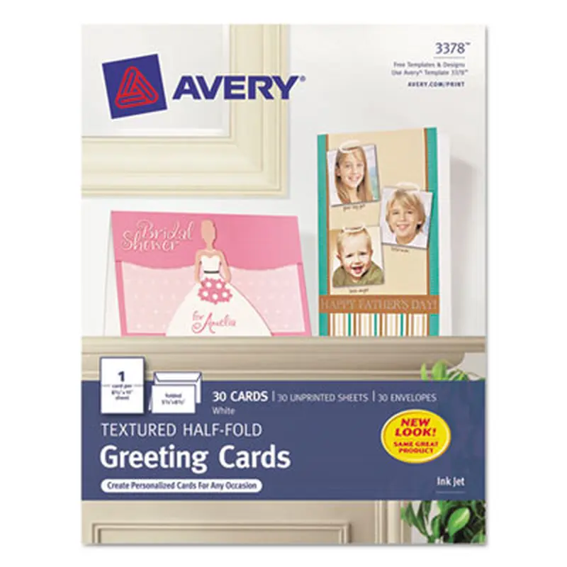 Half-Fold Greeting Cards with Envelopes, Inkjet, 65 lb, 5.5 x 8.5, Textured Uncoated White, 1 Card/Sheet, 30 Sheets/Box - Greeting Cards | Avery