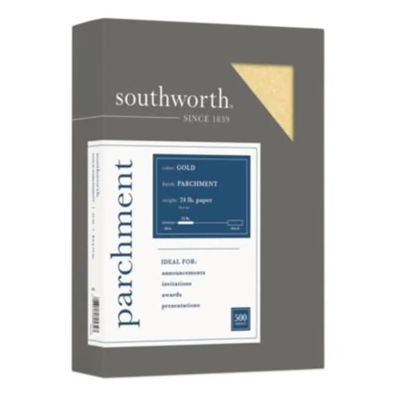 Parchment Specialty Paper, 24 lb Bond Weight, 8.5 x 11, Gold, 500/Ream - Resume/Stationery Paper | Southworth