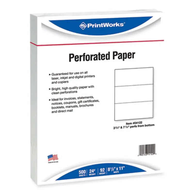 Perforated and Punched Paper, 92 Bright, 24 lb Bond Weight, 8.5 x 11, White, 500/Ream, 5 Reams/Carton - Copy Paper | PrintWorks Professional