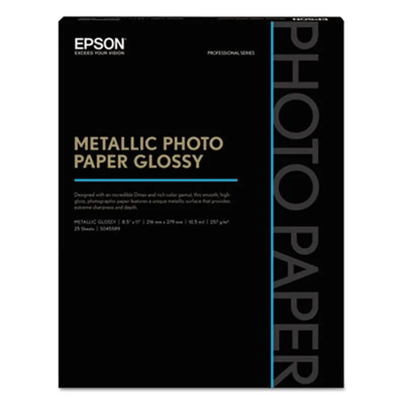 Professional Media Metallic Gloss Photo Paper, 10.5 mil, 8.5 x 11, White, 25/Pack - Photo Print Paper | Epson
